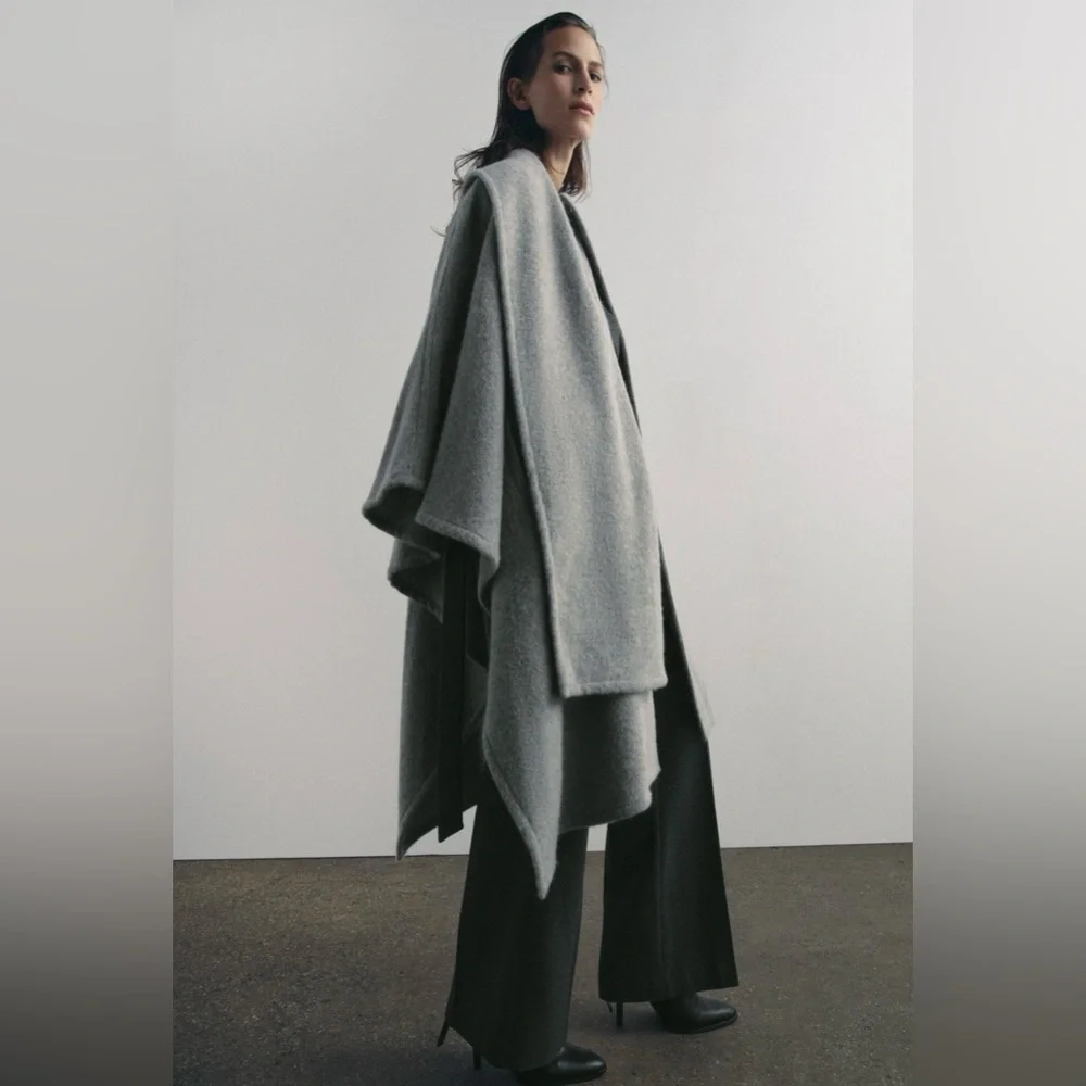 ZARA ALPACA BLEND CAPE COAT WITH SCARF ZW COLLECTION, size MEDIUM, NWT - Picture 3 of 13